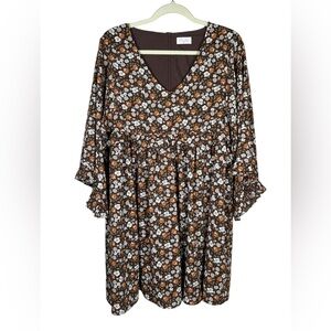 Pink Lily Brown and White Bell Sleeve Sundress